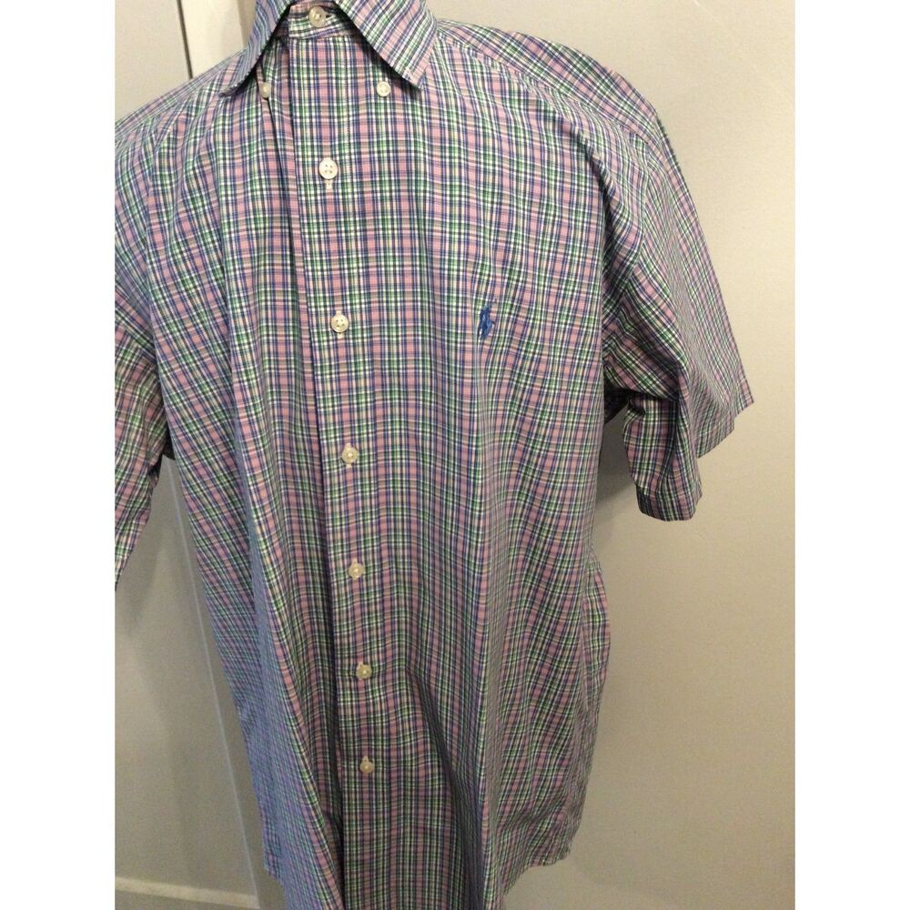Ralph Lauren Classic Fit Short sleeve Plaid Button Up Shirt Medium Logo